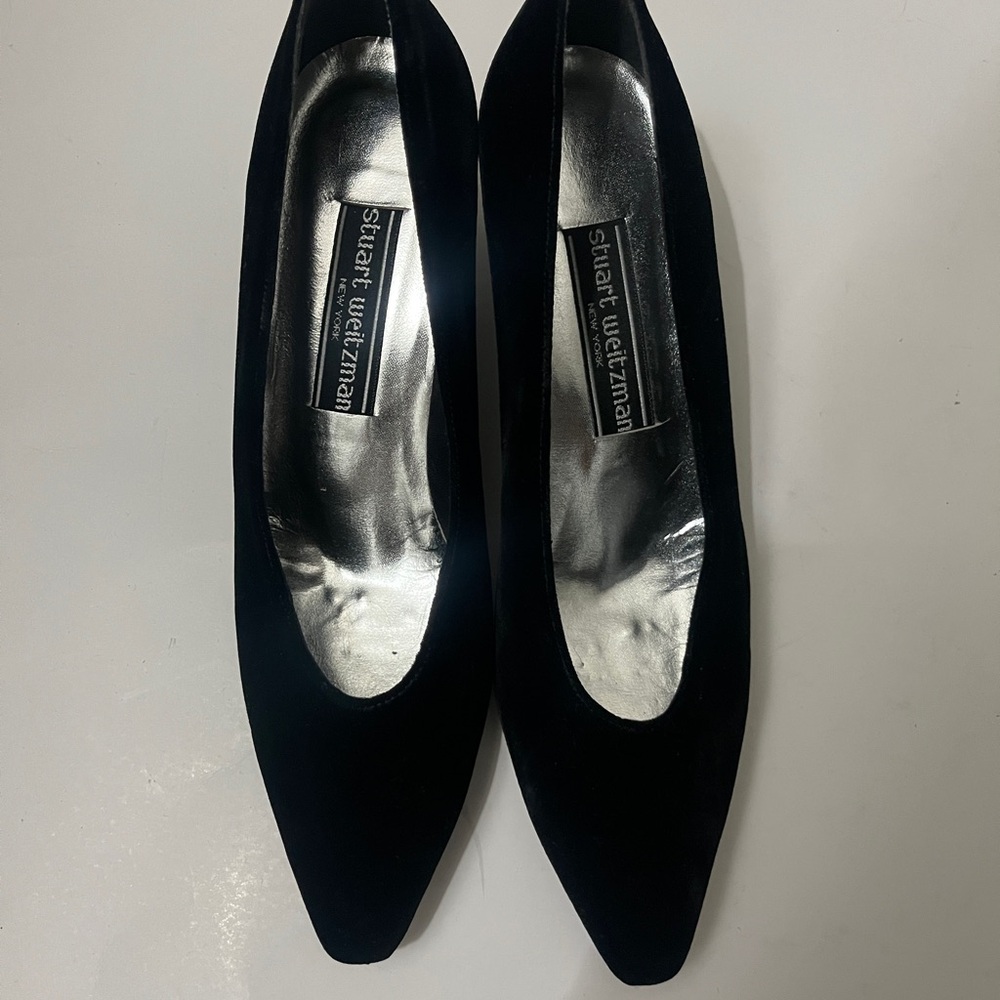 Stuart Weitzman Black Velvet Pointed Toe Pumps